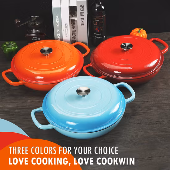 Горячая продажа эмалированной чугунной жаровни с мелкой жаровней на заводе в Китае